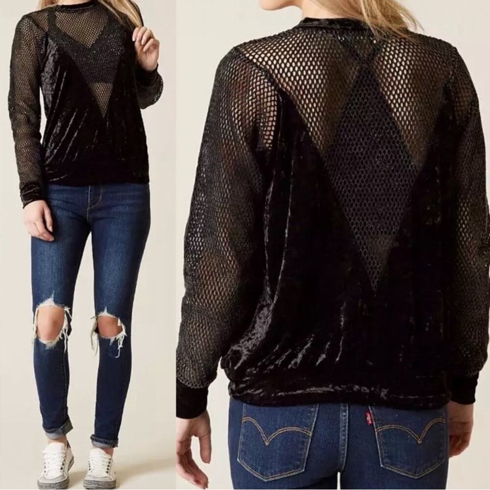Gilded Intent Gothic Grunge Large Black Crushed Velvet fishnet Holy top